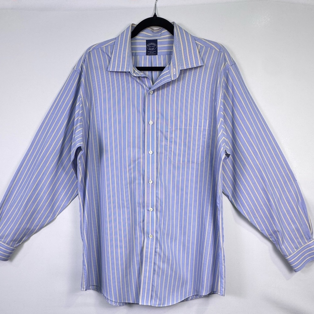 Brooks Brothers Supima Cotton Blue and Yellow Striped Button Down Shirt